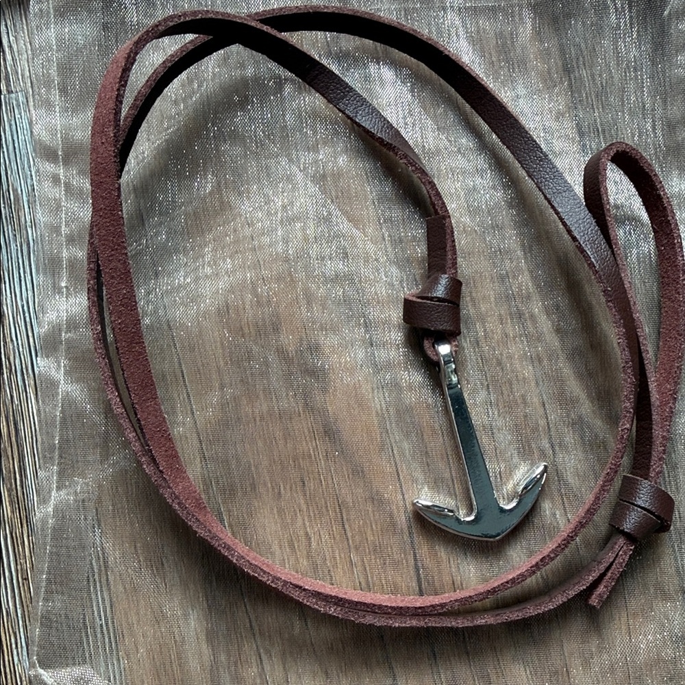 Brown Leather Anchor Wrap Bracelet